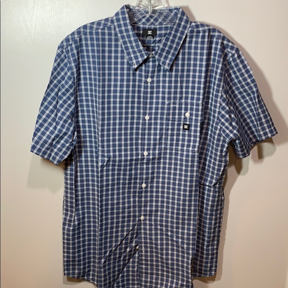 DC Blue Plaid Men’s Button Down Short Sleeve Shirt